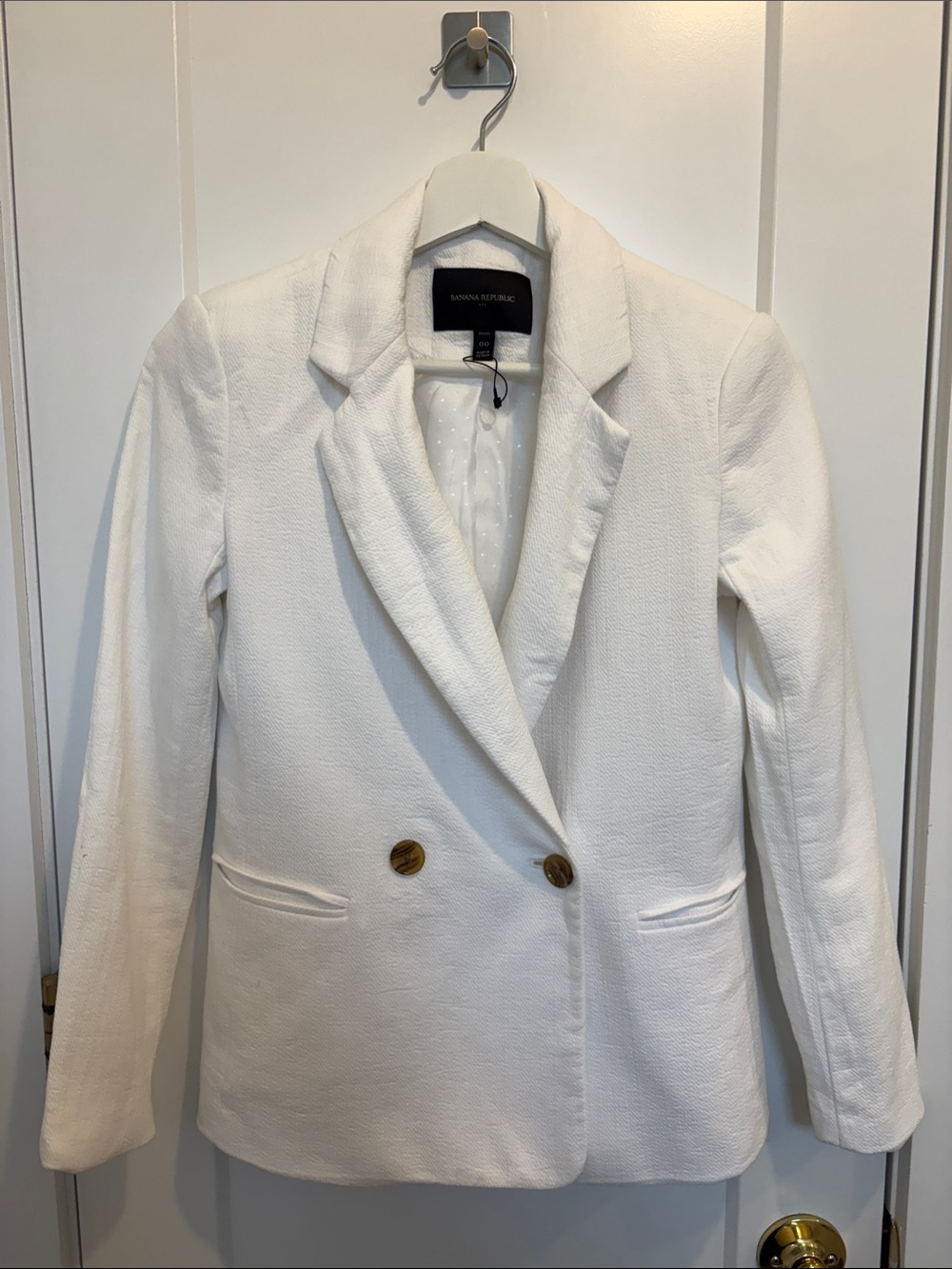 Banana Republic White Double-Breasted Textured Blazer with Gold Buttons
